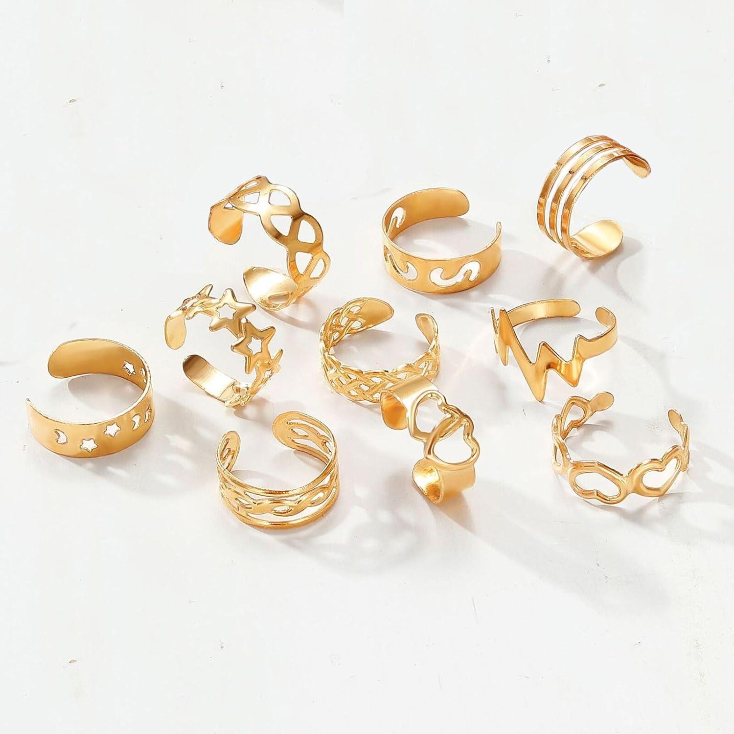 Conjunto de Anillos Ajustables para Dedos de los Pies Dorados 10 Pcs