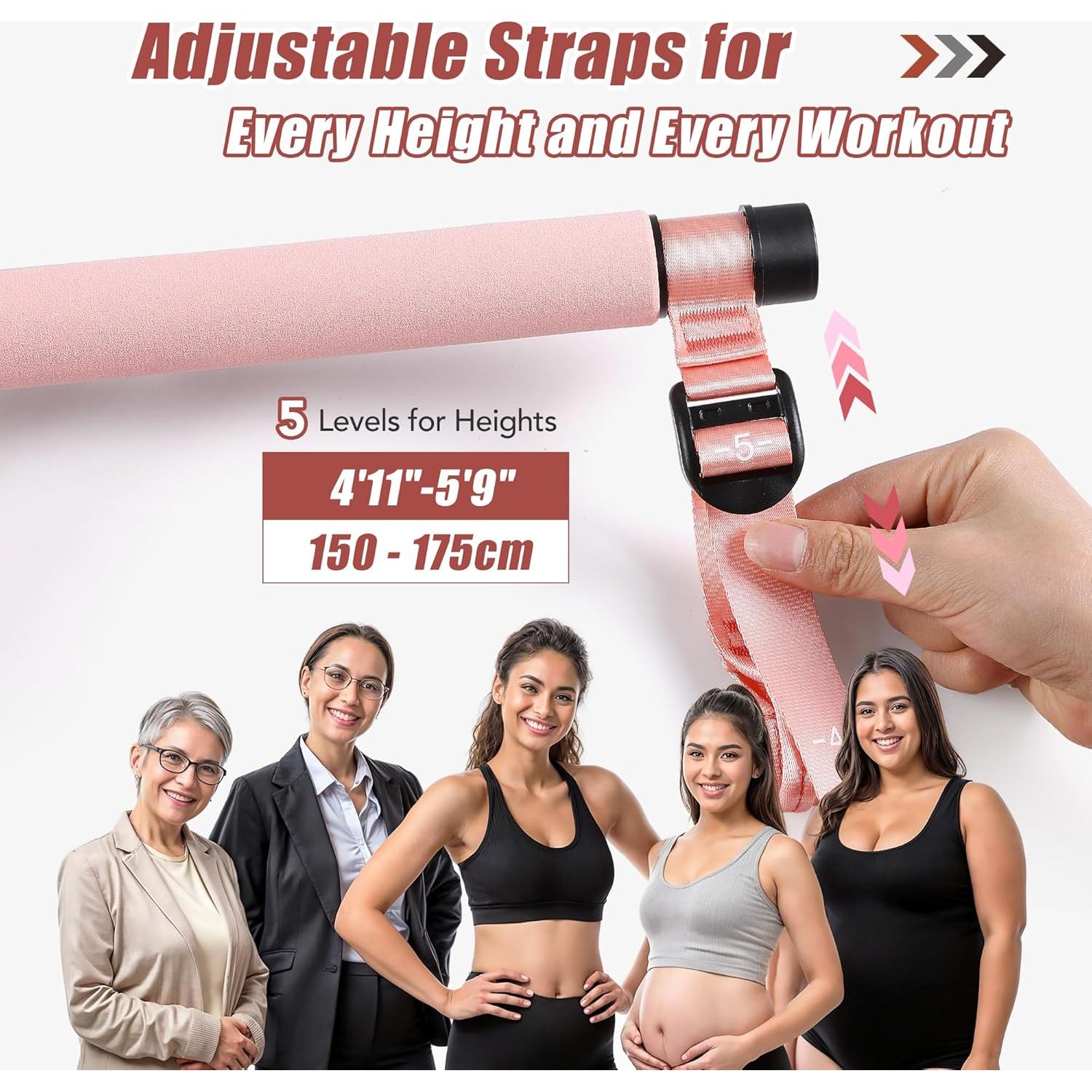 Pilates Equipment Pilates Bar Kit with 6 Fabric Wrapped Resistance Bands 20-180LBS for Women & Men Home Gym Exercise Fitness Full-Body Workouts Multifunctional Yoga Pilates Stick