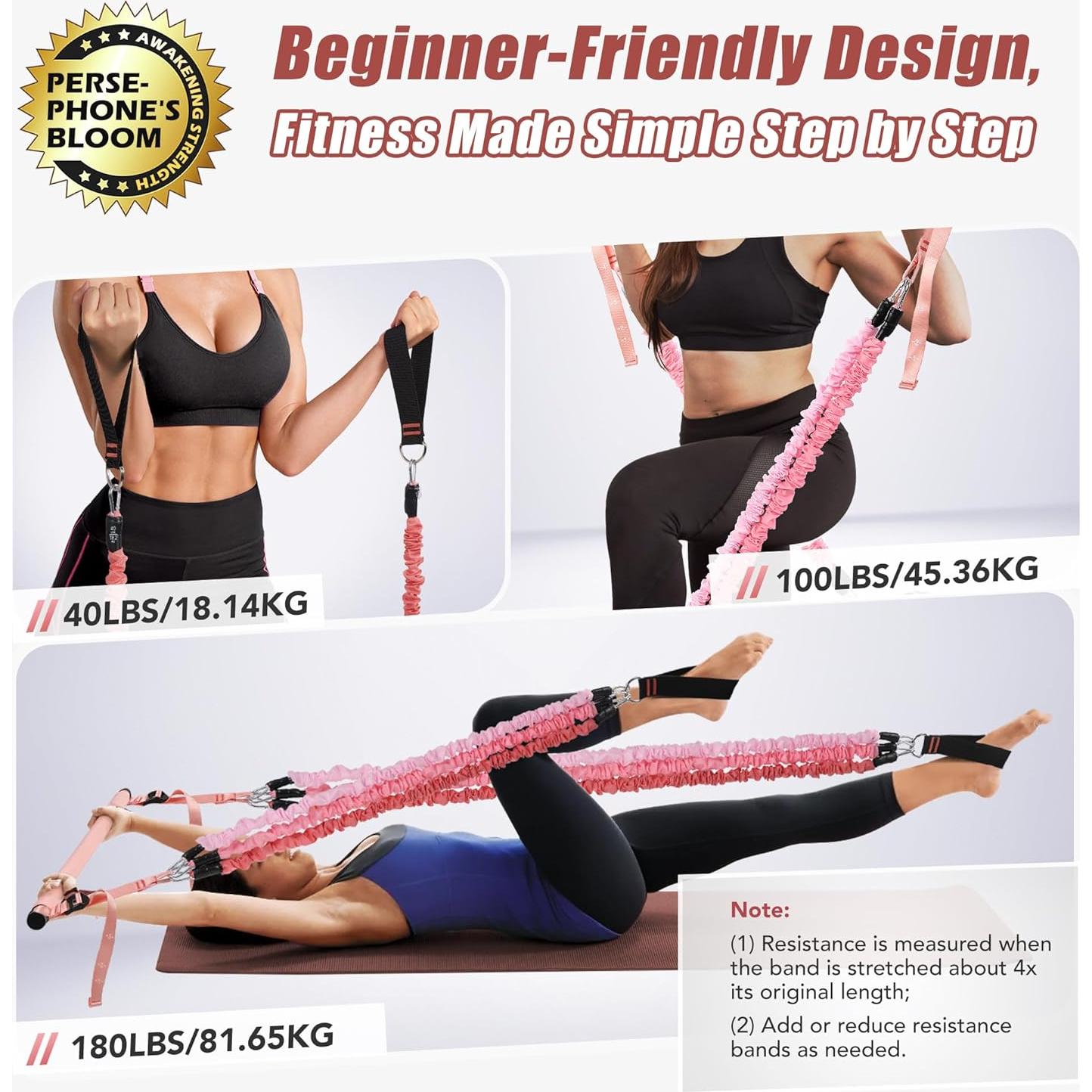 Pilates Equipment Pilates Bar Kit with 6 Fabric Wrapped Resistance Bands 20-180LBS for Women & Men Home Gym Exercise Fitness Full-Body Workouts Multifunctional Yoga Pilates Stick