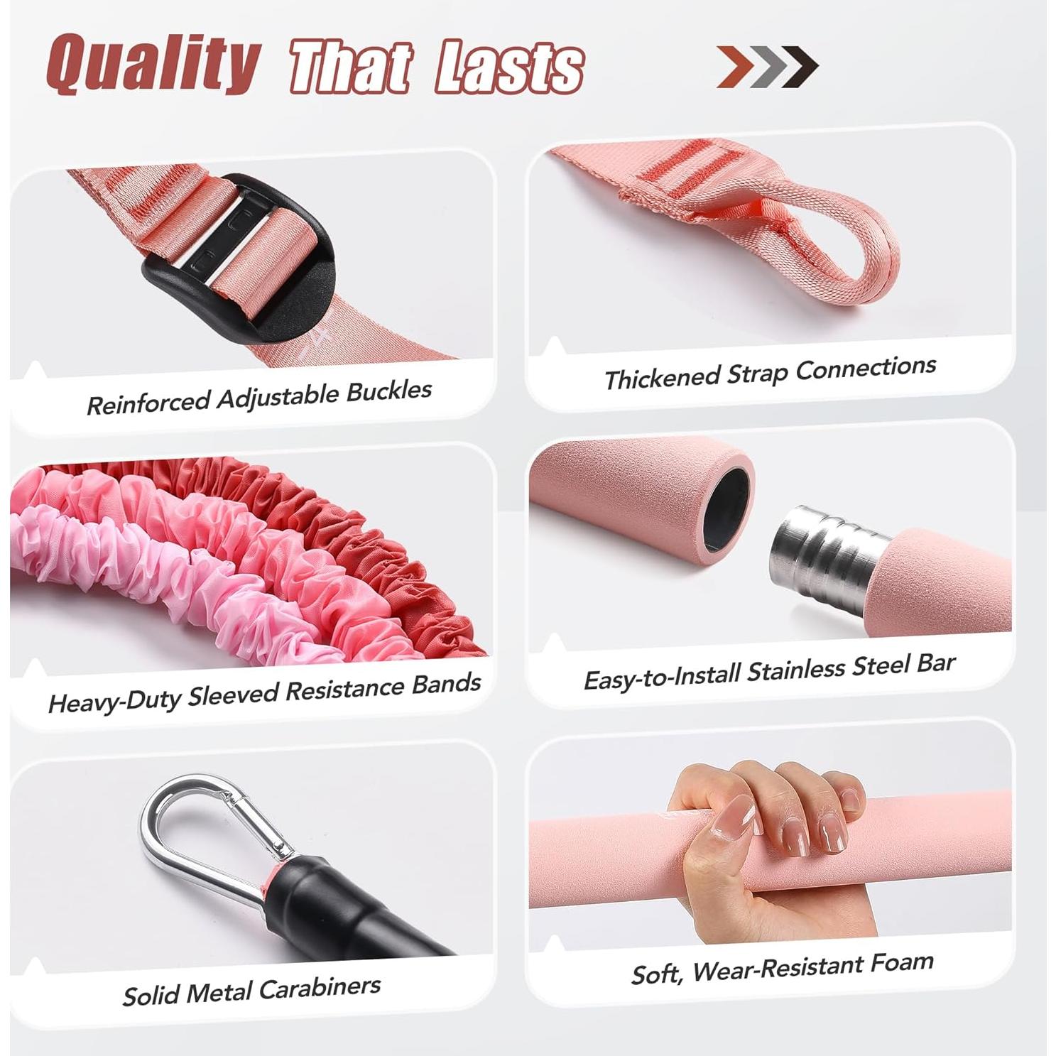 Pilates Equipment Pilates Bar Kit with 6 Fabric Wrapped Resistance Bands 20-180LBS for Women & Men Home Gym Exercise Fitness Full-Body Workouts Multifunctional Yoga Pilates Stick