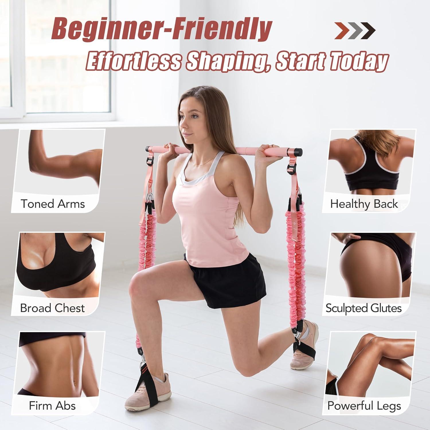 Pilates Equipment Pilates Bar Kit with 6 Fabric Wrapped Resistance Bands 20-180LBS for Women & Men Home Gym Exercise Fitness Full-Body Workouts Multifunctional Yoga Pilates Stick