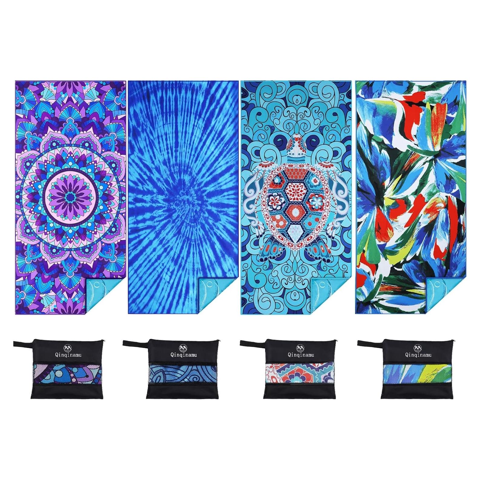 Paquete de 4 Toallas de Playa Microfibra Qinqinamu 180x81cm