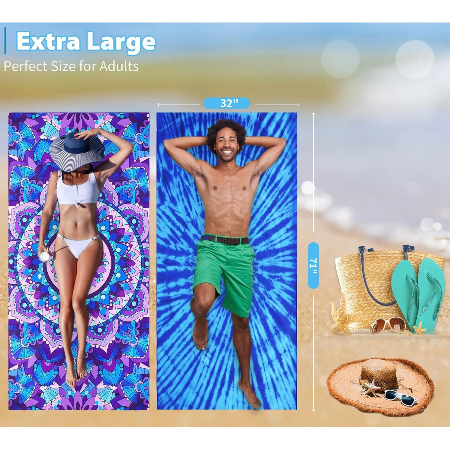 Paquete de 4 Toallas de Playa Microfibra Qinqinamu 180x81cm