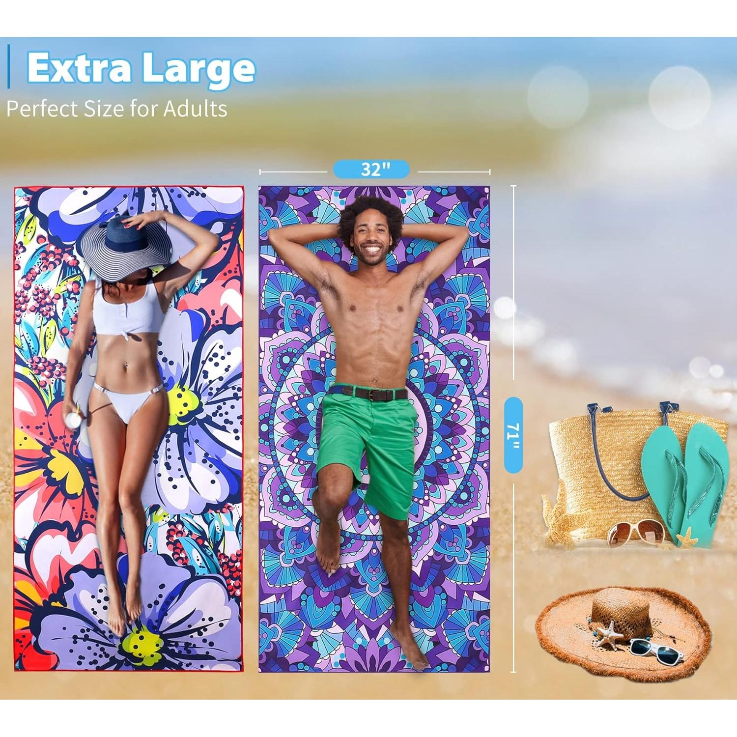 Paquete de 2 Toallas de Playa Microfibra Qinqinamu 180x81cm