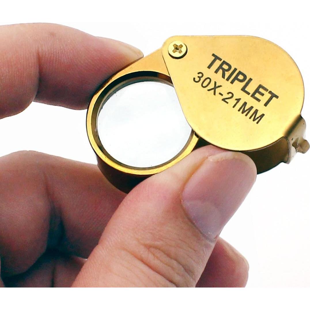 Lupa de bolsillo 30X QiCheng&LYS dorada para joyería y antigüedades