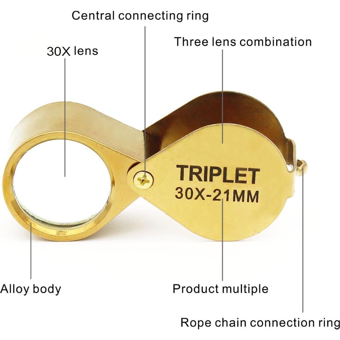Lupa de bolsillo 30X QiCheng&LYS dorada para joyería y antigüedades