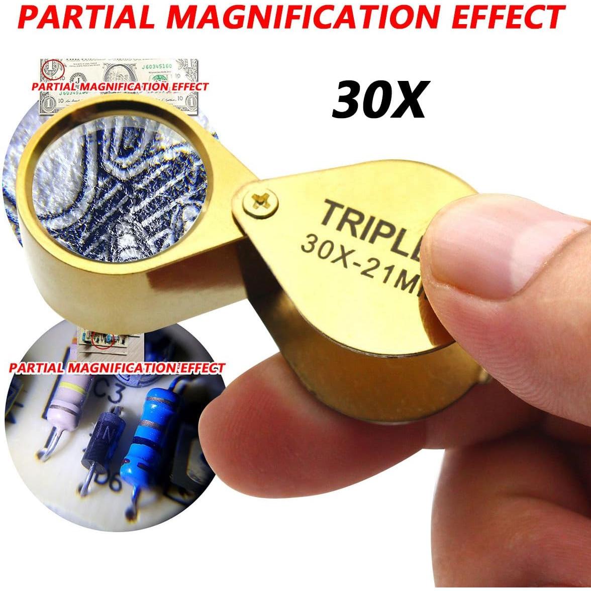 Lupa de bolsillo 30X QiCheng&LYS dorada para joyería y antigüedades