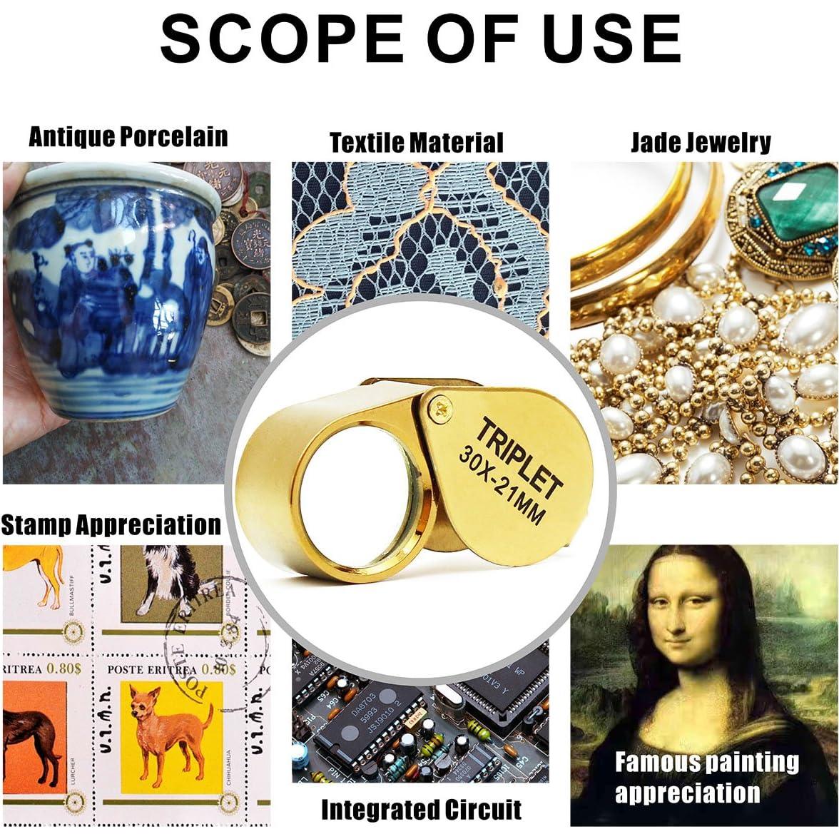Lupa de bolsillo 30X QiCheng&LYS dorada para joyería y antigüedades