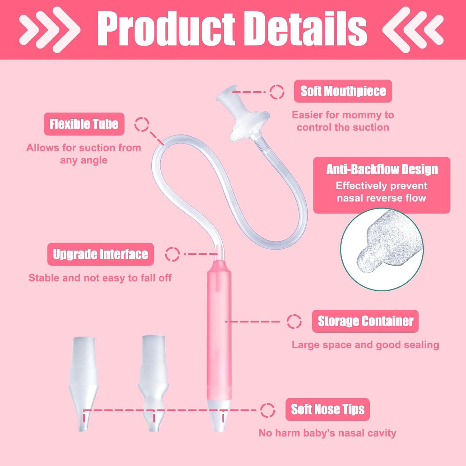Aspirador Nasal para Bebé AINHYTR Rosa con 2 Puntas y 25 Filtros
