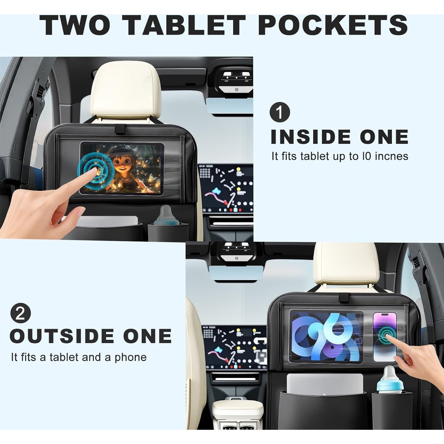 Organizador de Asiento Trasero Zecirl con Bandeja Plegable Negra