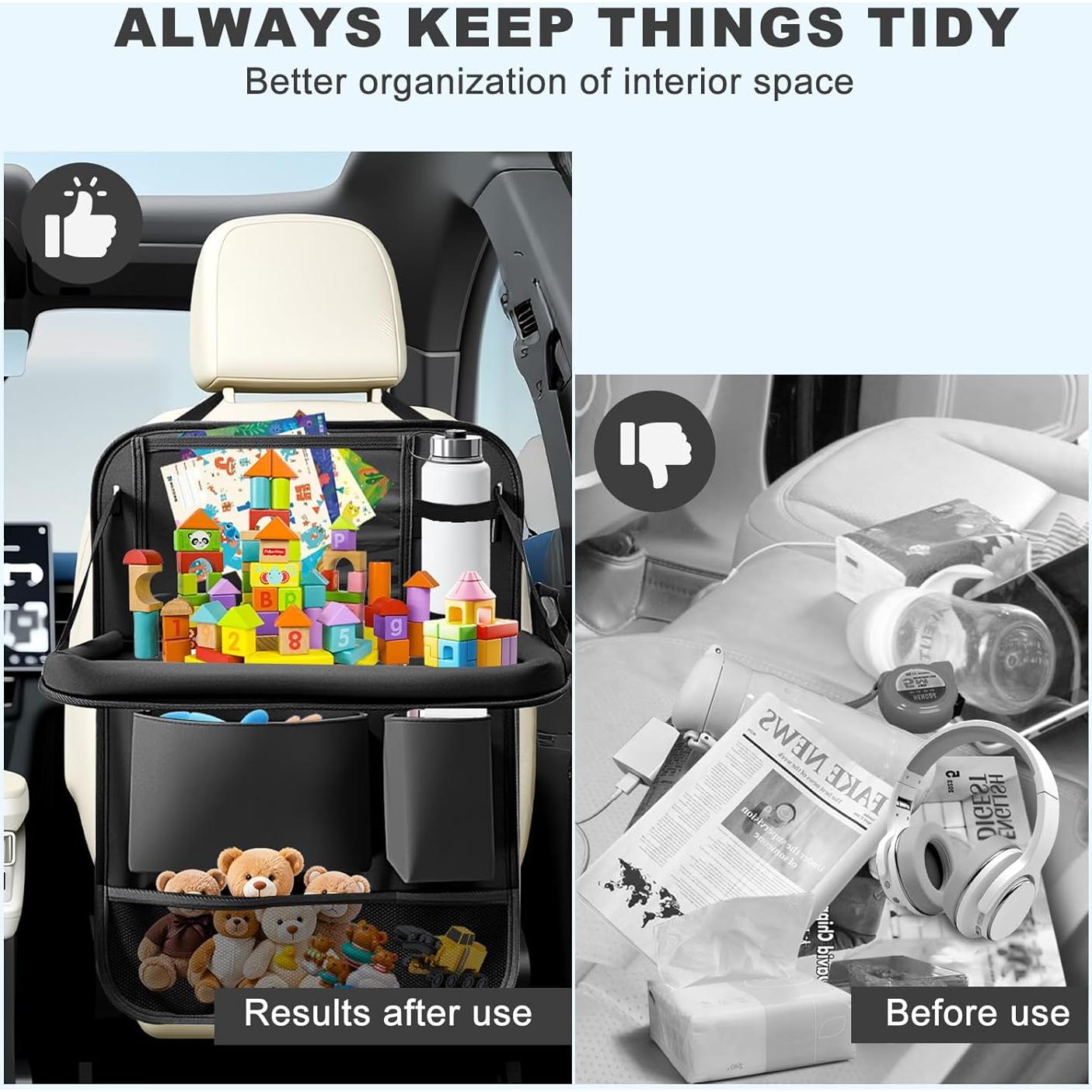 Organizador de Asiento Trasero Zecirl con Bandeja Plegable Negra