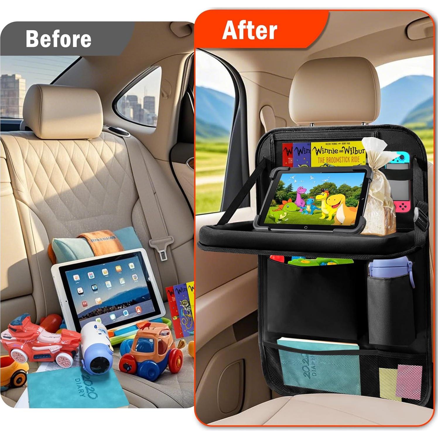 Organizador de Asiento Trasero Zecirl con Bandeja Plegable Negra