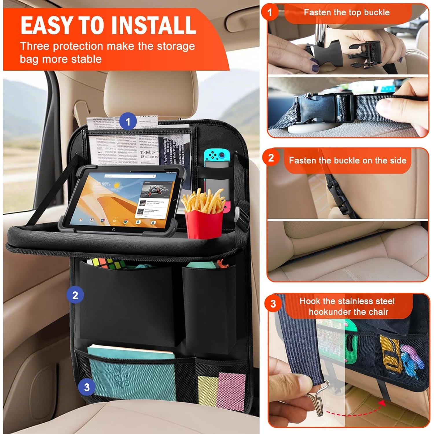 Organizador de Asiento Trasero Zecirl con Bandeja Plegable Negra