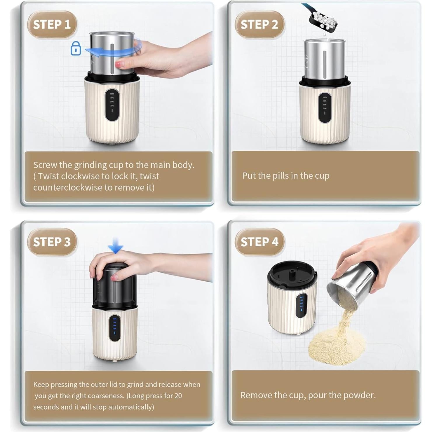 Triturador de Pastillas Eléctrico Inalámbrico AUSSNICE 2000mAh