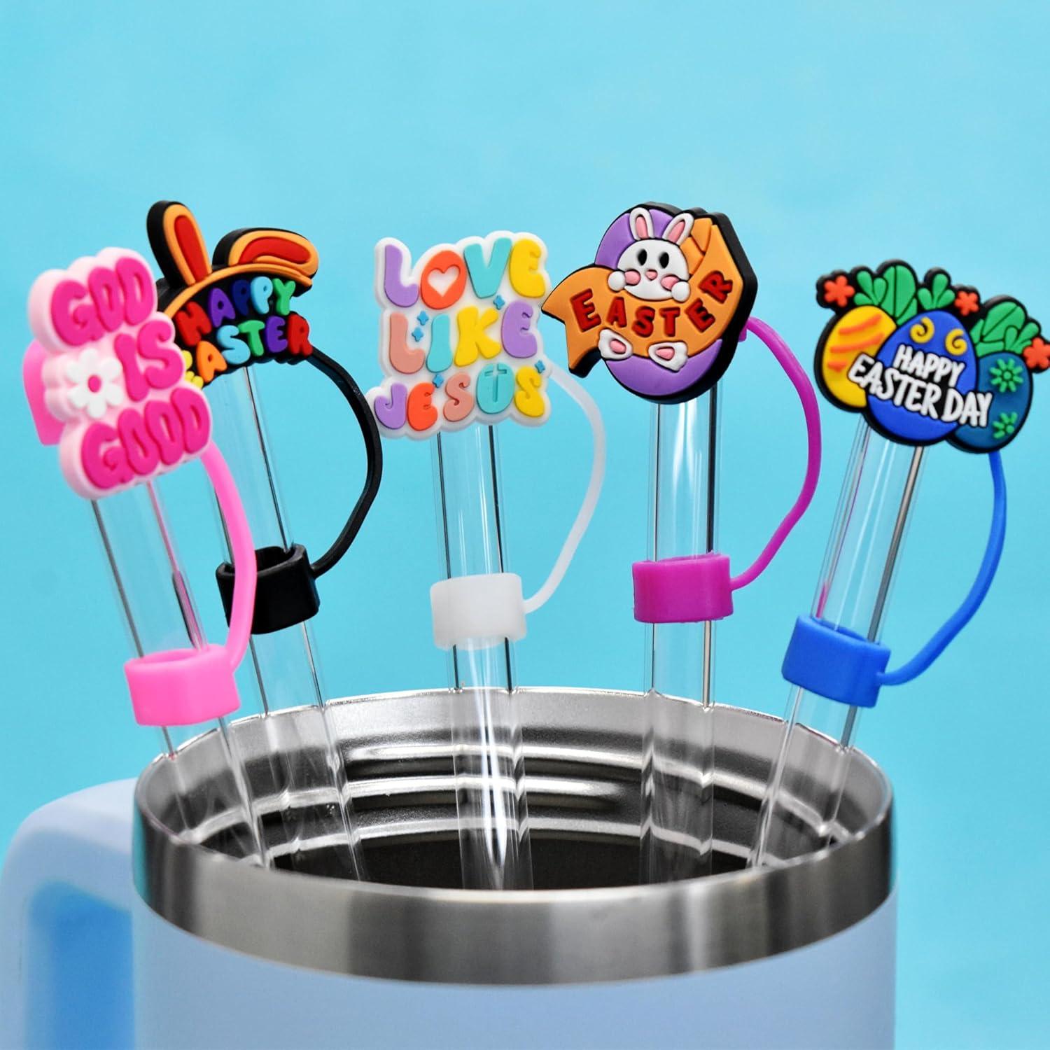 30 Tapas de Pajitas de Pascua YEALQUE Multicolor 10mm Reutilizables