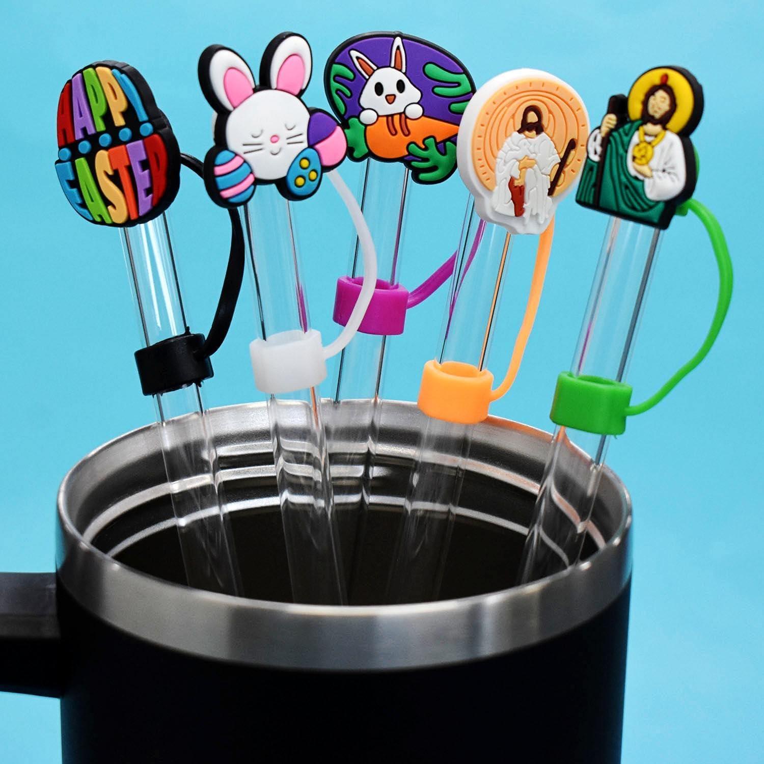 30 Tapas de Pajitas de Pascua YEALQUE Multicolor 10mm Reutilizables