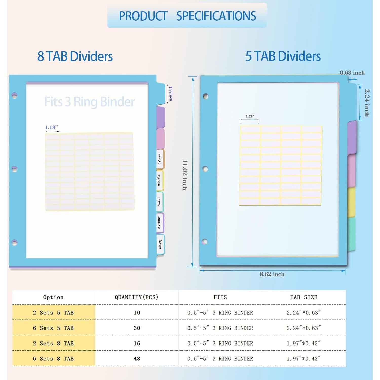 Separadores de Carpeta XUCHUN 5 Pestañas Multicolor con Etiquetas