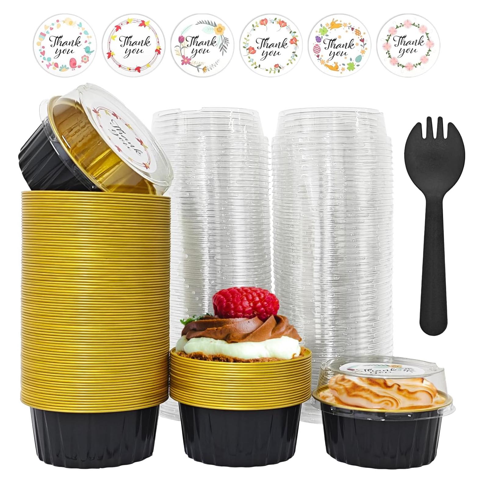 100 Moldes de Aluminio Desechables QZV 125ml con Tapas