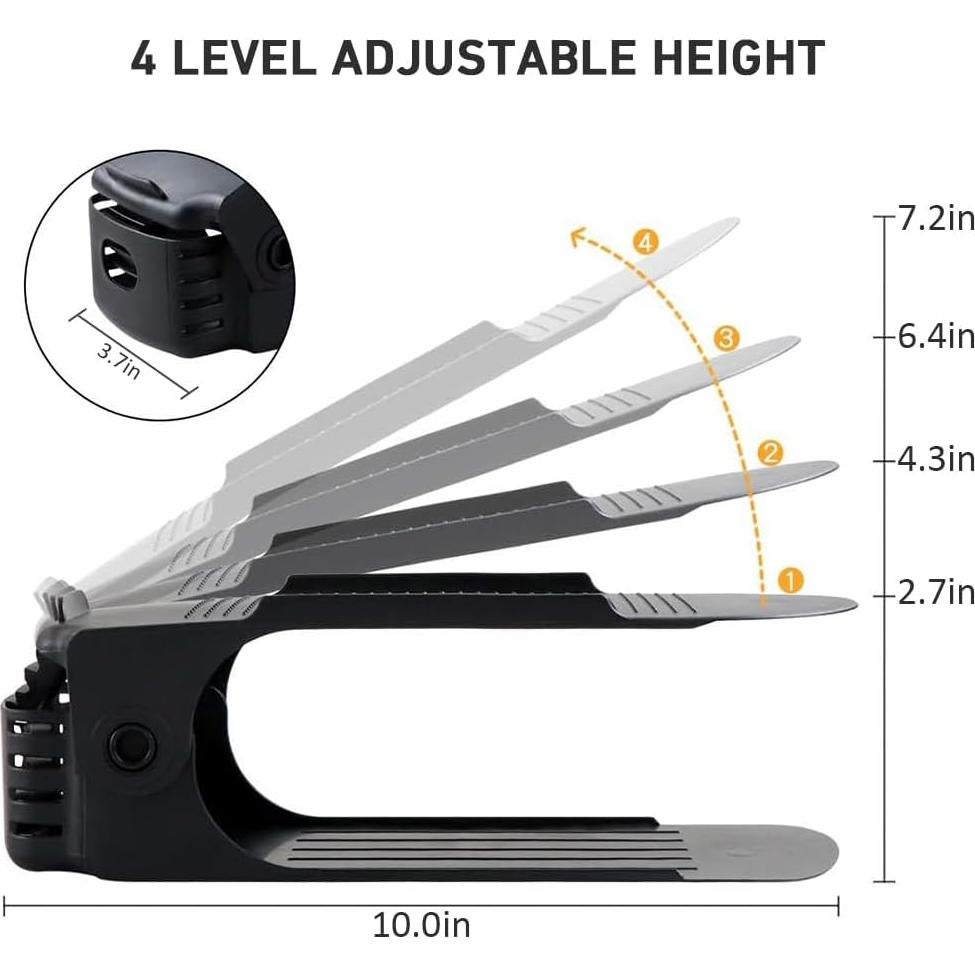 Organizador de Zapatos Monlity 20 Paquetes Ajustable Negro