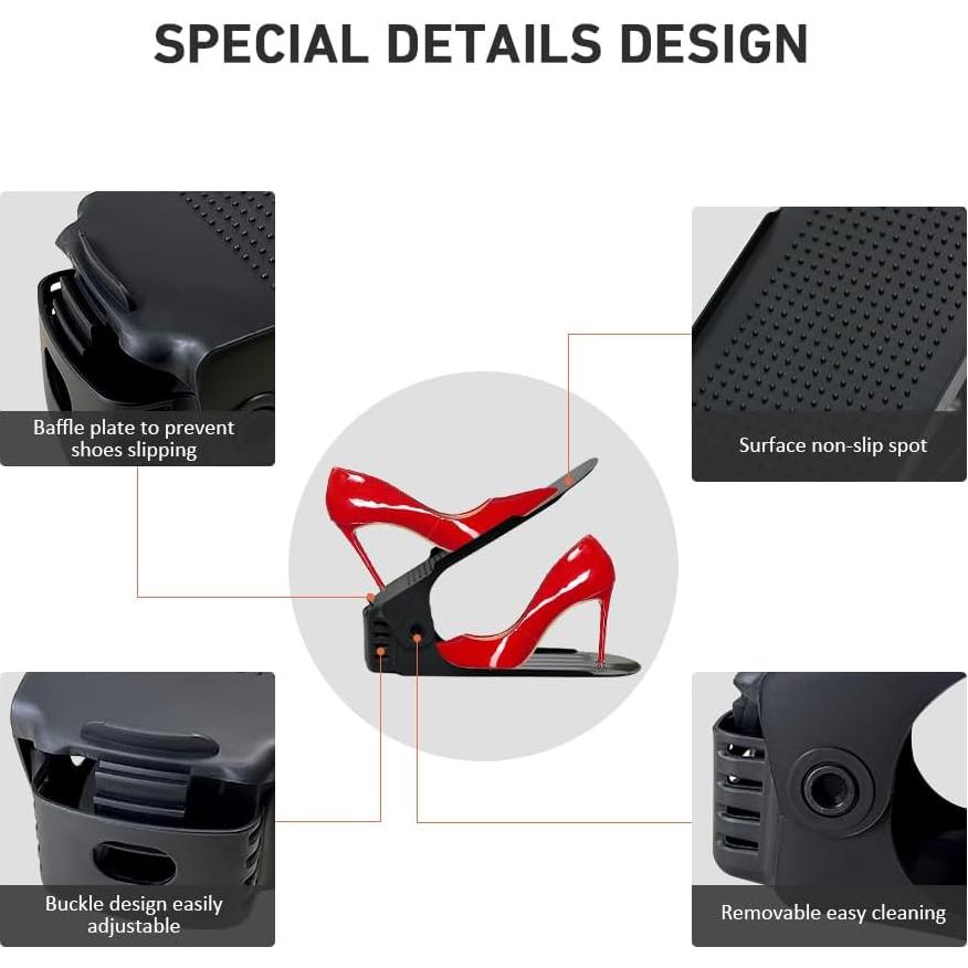 Organizador de Zapatos Monlity 20 Paquetes Ajustable Negro