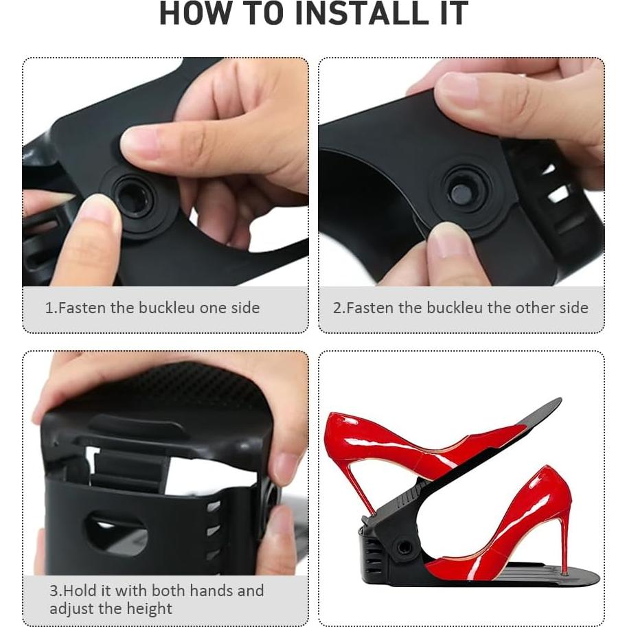 Organizador de Zapatos Monlity 20 Paquetes Ajustable Negro