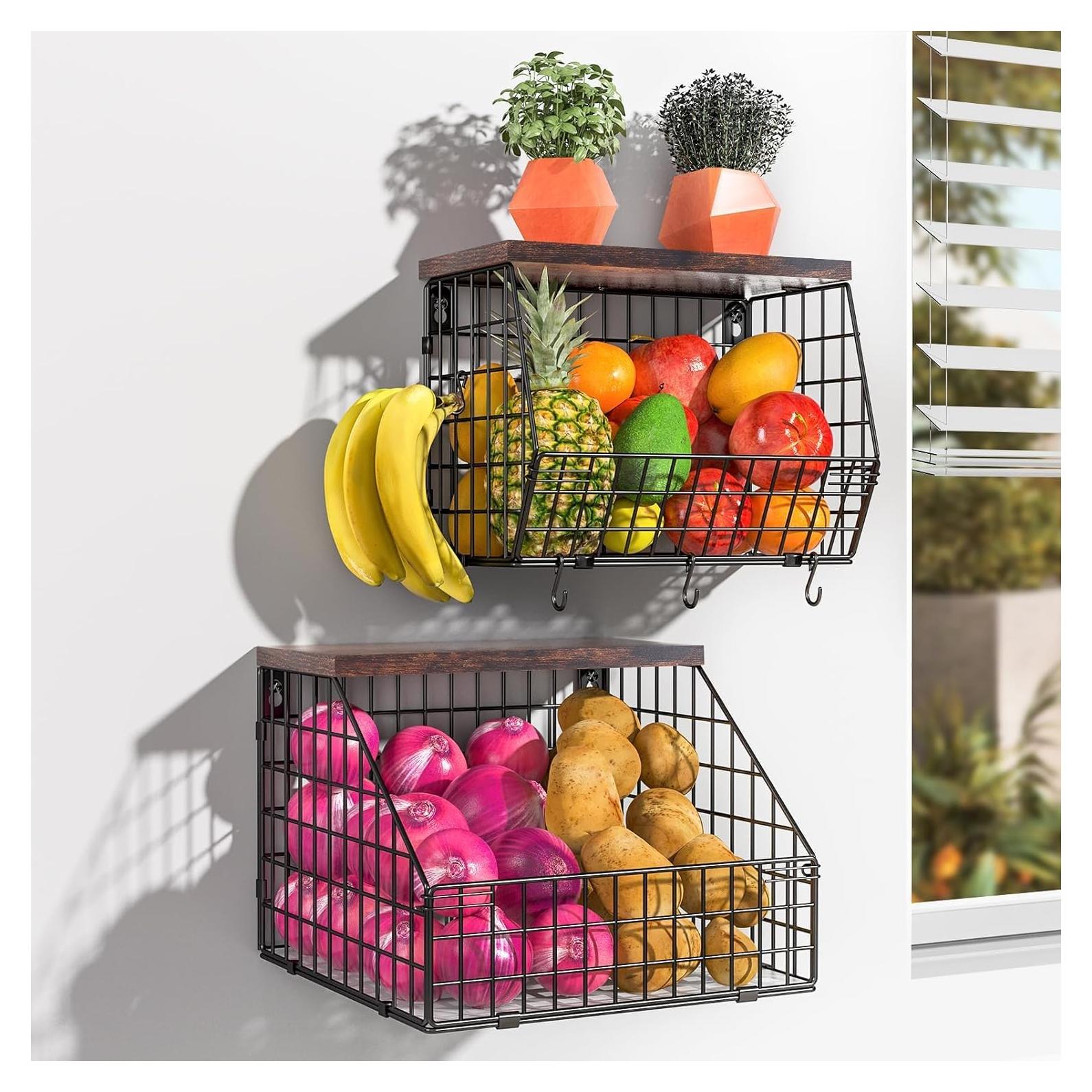 Cestas de Alambre Wawocs para Frutas y Verduras - 2 Piezas