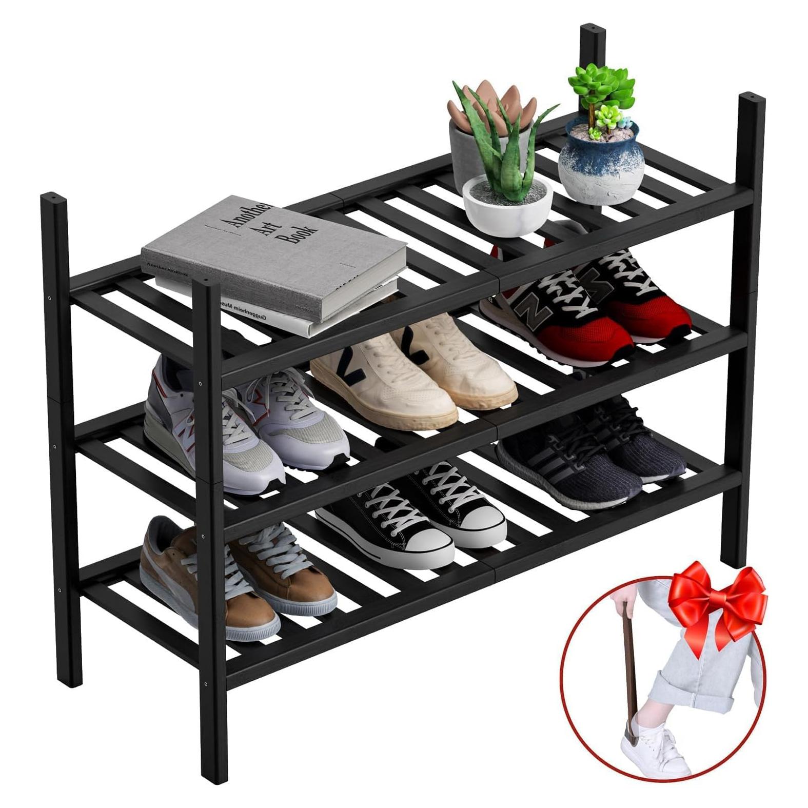 Estante para zapatos 3 niveles VOPOG Bambú Negro 68.6x28.2 cm