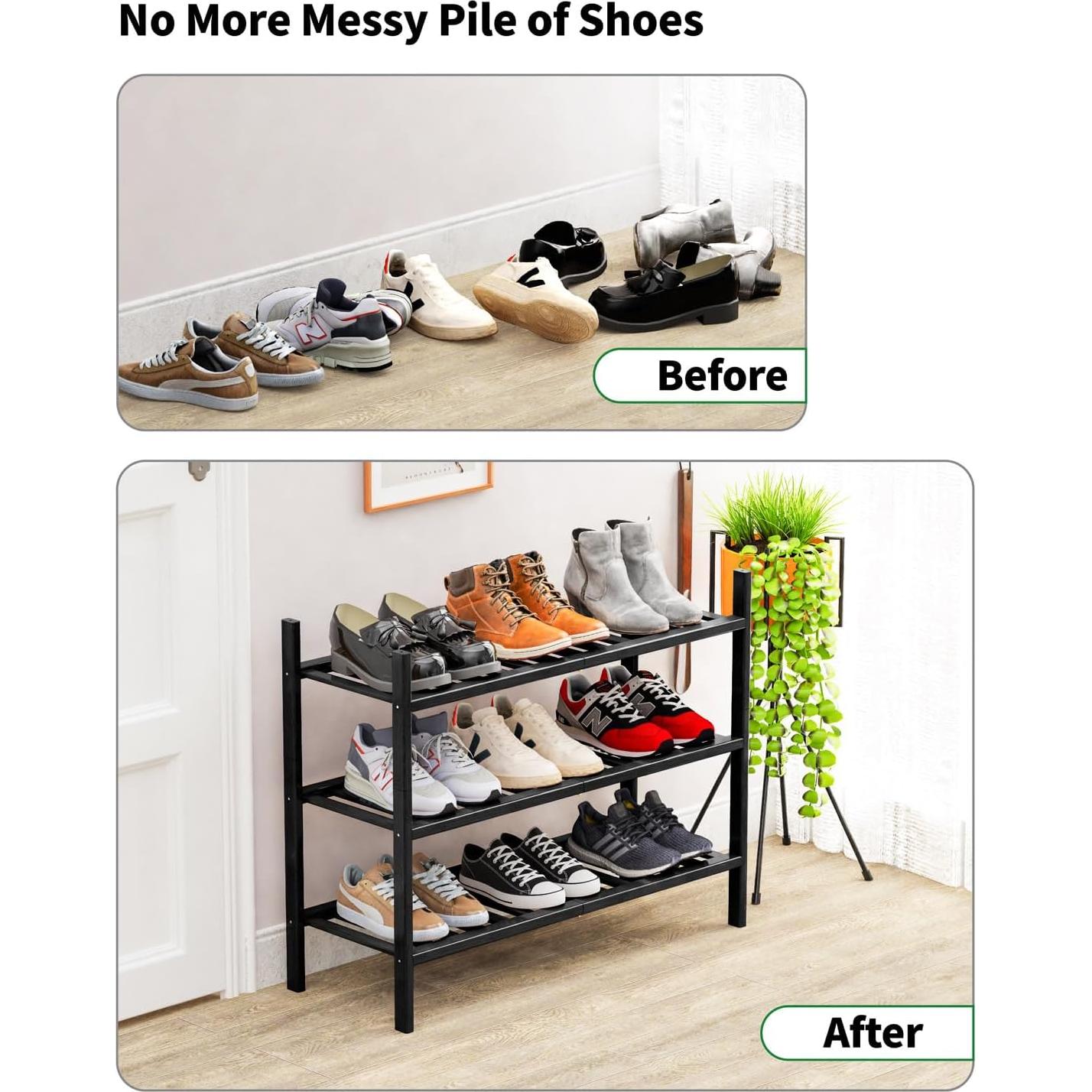 Estante para zapatos 3 niveles VOPOG Bambú Negro 68.6x28.2 cm