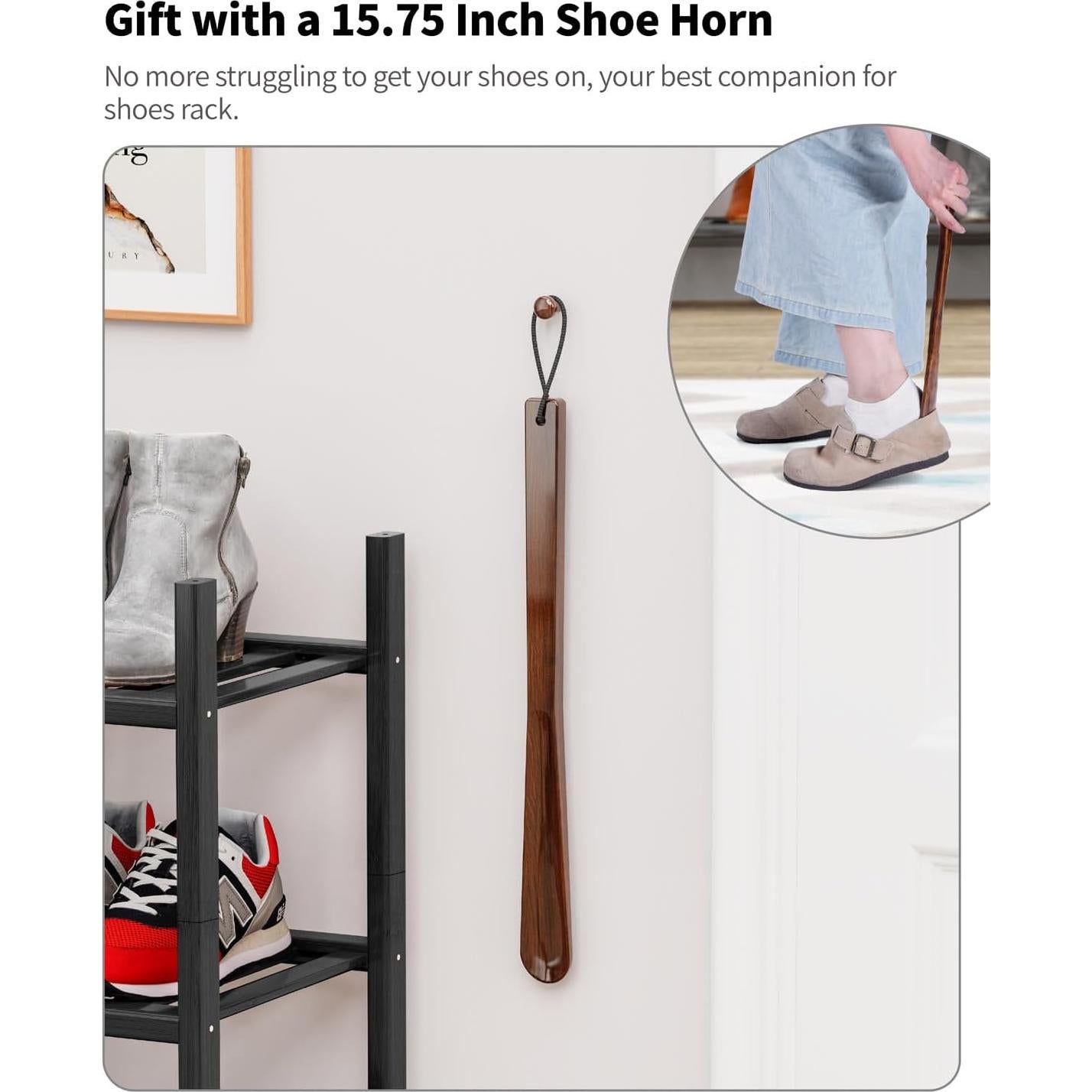 Estante para zapatos 3 niveles VOPOG Bambú Negro 68.6x28.2 cm