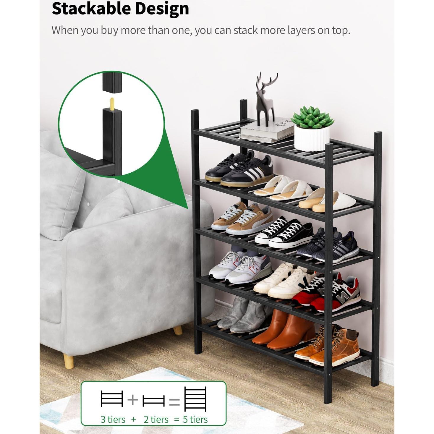 Estante para zapatos 3 niveles VOPOG Bambú Negro 68.6x28.2 cm