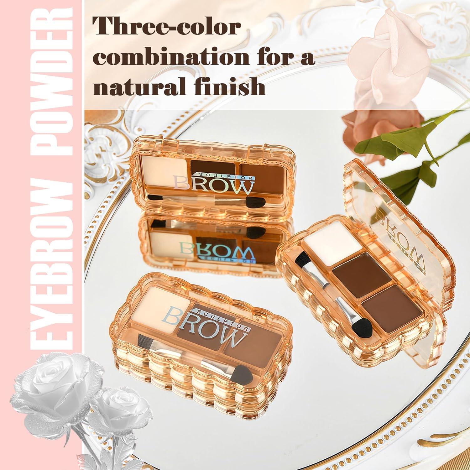 Brow Powder for Eyebrows,Long-Lasting Matte,Eye Shadow and Contouring Three-in-one,Soft and Natural,Helps Enhance & Define Brows,Compact Size,Includes Applicator Brush,1#Light Brown&Brown