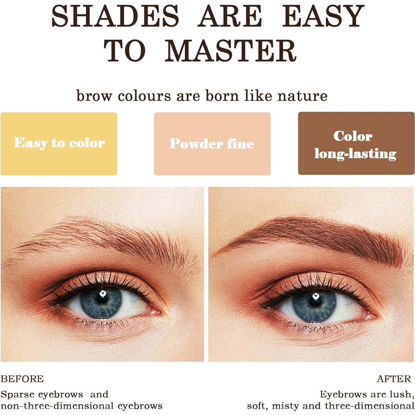 Brow Powder for Eyebrows,Long-Lasting Matte,Eye Shadow and Contouring Three-in-one,Soft and Natural,Helps Enhance & Define Brows,Compact Size,Includes Applicator Brush,1#Light Brown&Brown