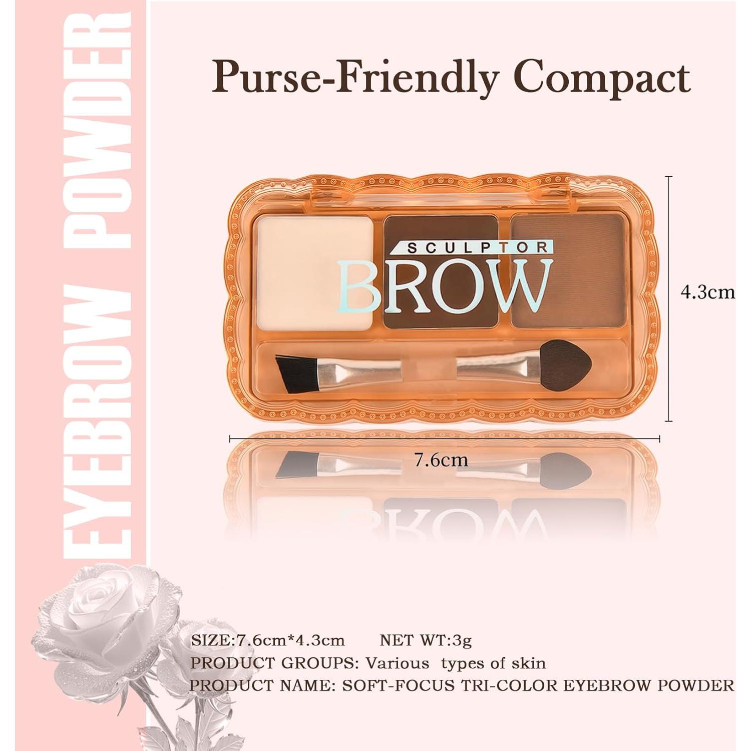 Brow Powder for Eyebrows,Long-Lasting Matte,Eye Shadow and Contouring Three-in-one,Soft and Natural,Helps Enhance & Define Brows,Compact Size,Includes Applicator Brush,1#Light Brown&Brown