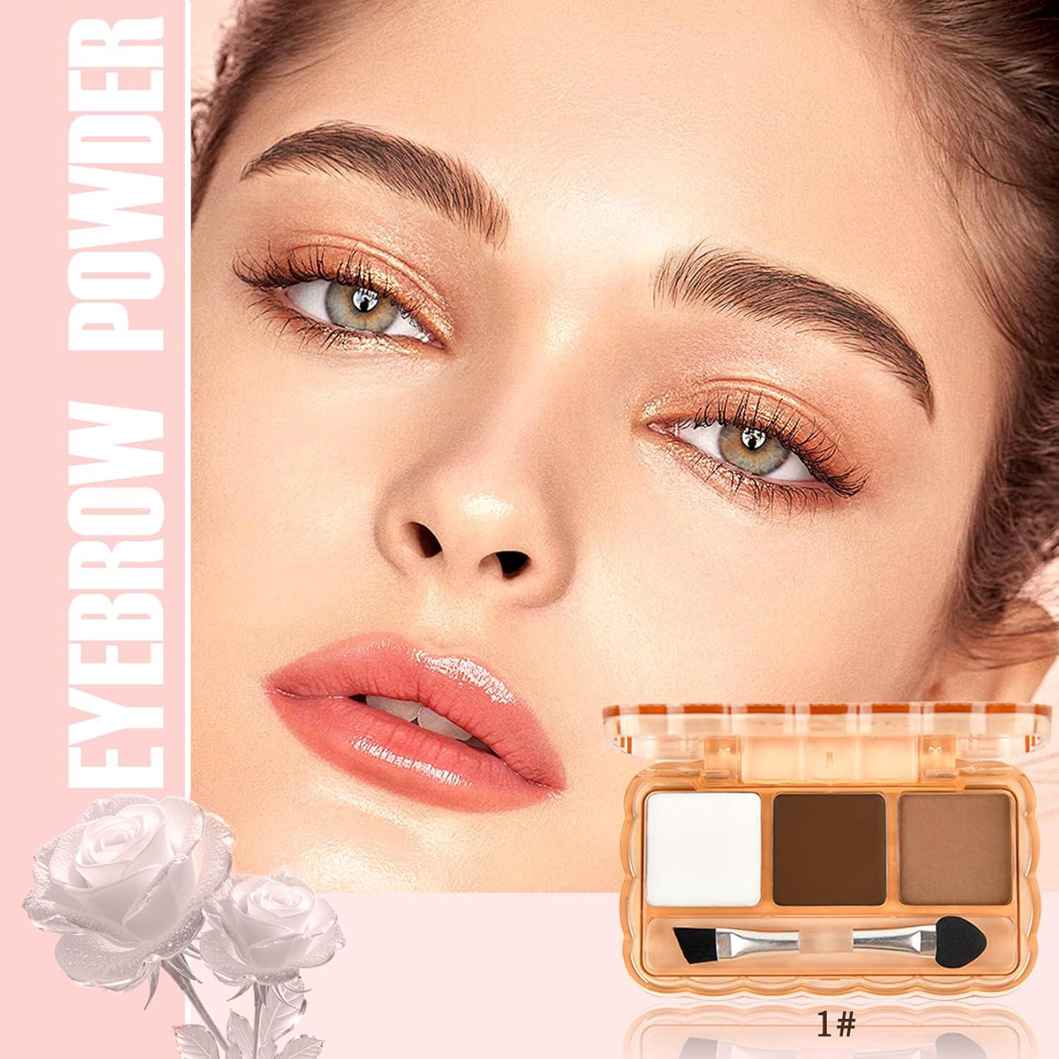 Brow Powder for Eyebrows,Long-Lasting Matte,Eye Shadow and Contouring Three-in-one,Soft and Natural,Helps Enhance & Define Brows,Compact Size,Includes Applicator Brush,1#Light Brown&Brown