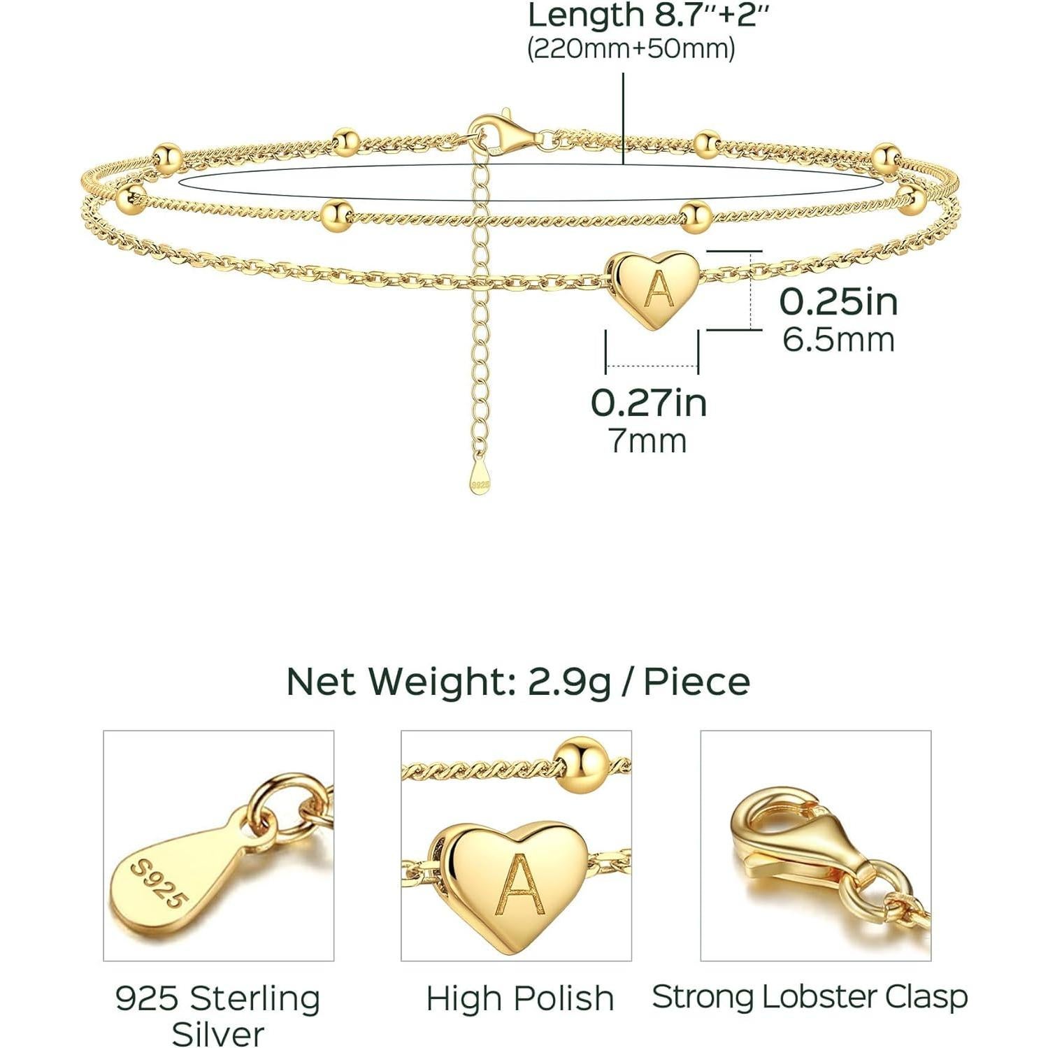 Pulsera de Tobillo ChicSilver Plata Esterlina 925 Oro 14K Ajustable