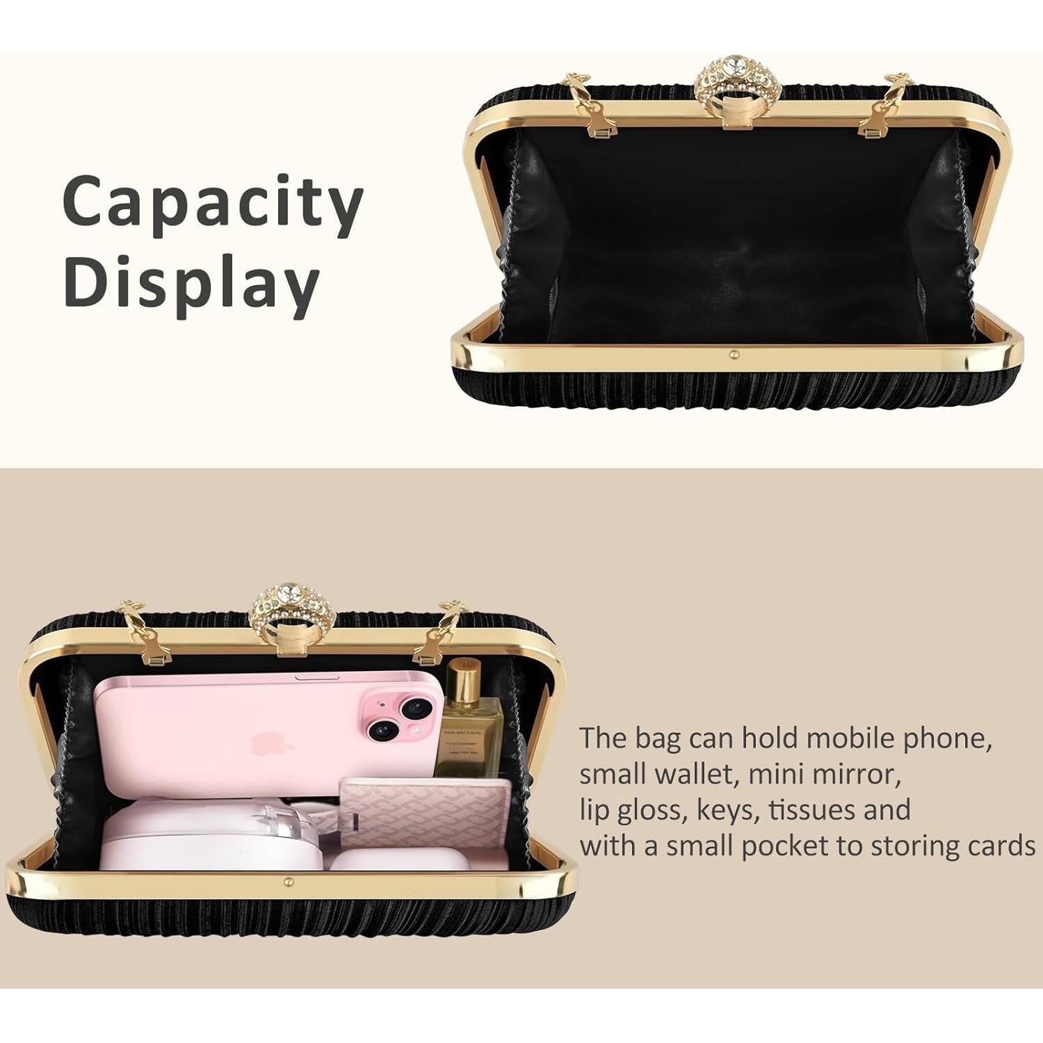 Bolso Clutch de Noche PACETAP para Mujeres - Negro, 17.78x10.16cm