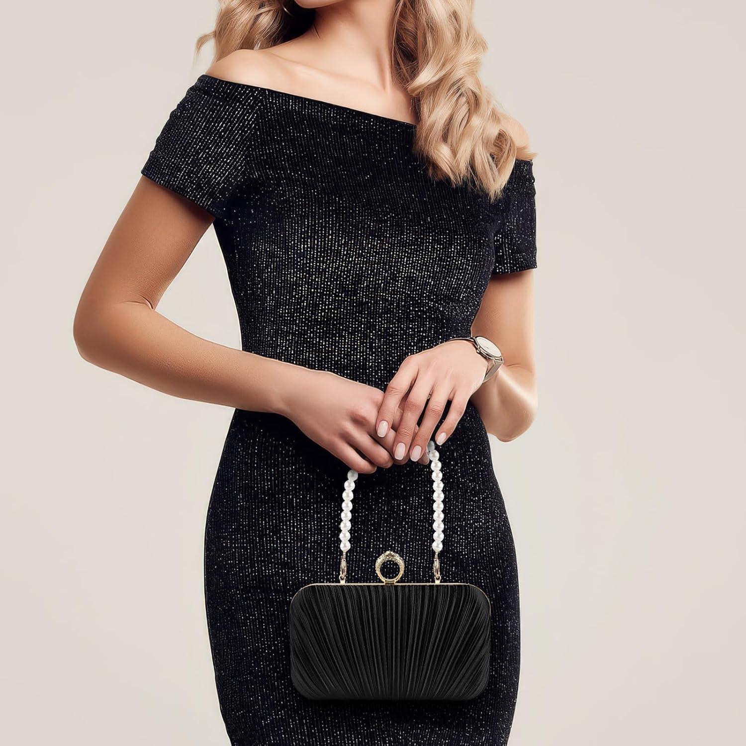 Bolso Clutch de Noche PACETAP para Mujeres - Negro, 17.78x10.16cm