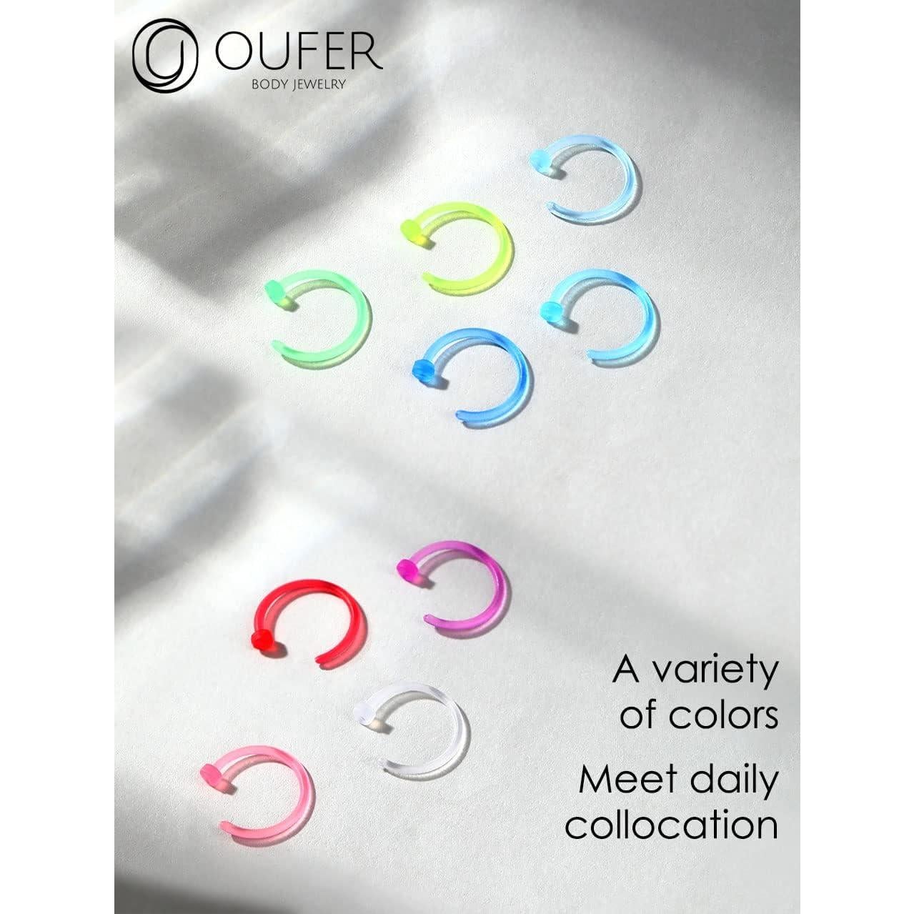 Aros de Nariz Bioflex OUFER 20G Neon 9PCS Hipoalergénicos