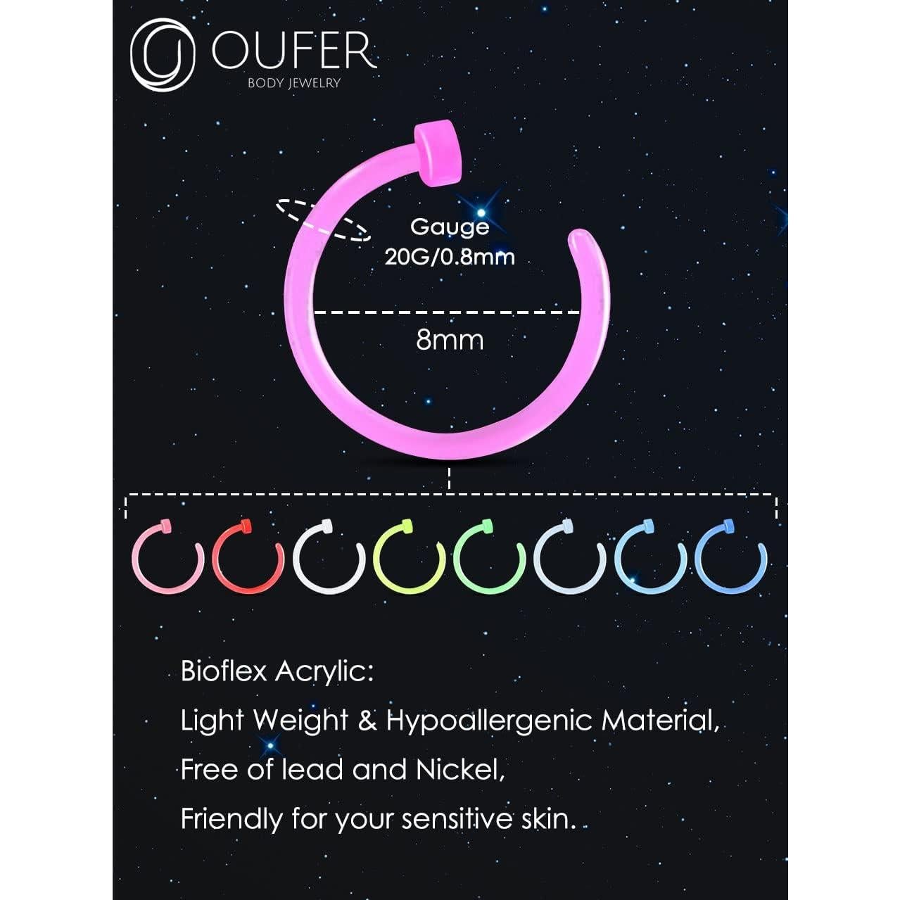 Aros de Nariz Bioflex OUFER 20G Neon 9PCS Hipoalergénicos