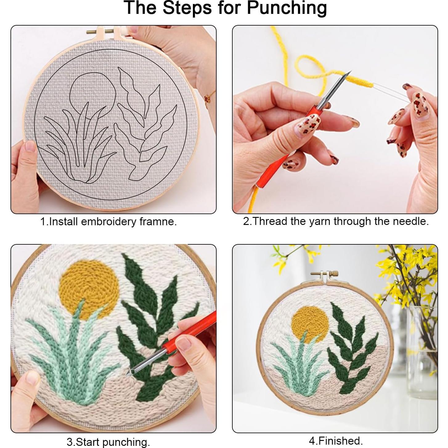 Kit de Punch Needle PYHIRRY para Principiantes - 20 cm, Hierba