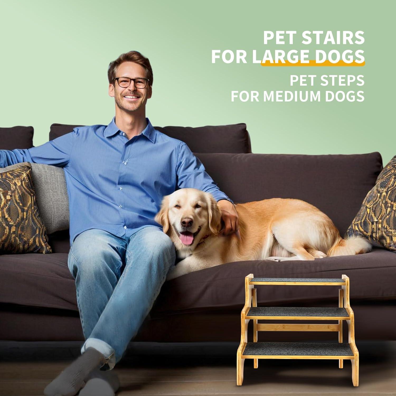 Escalera para Perros GXONE de 3 Pasos en Bambú Natural