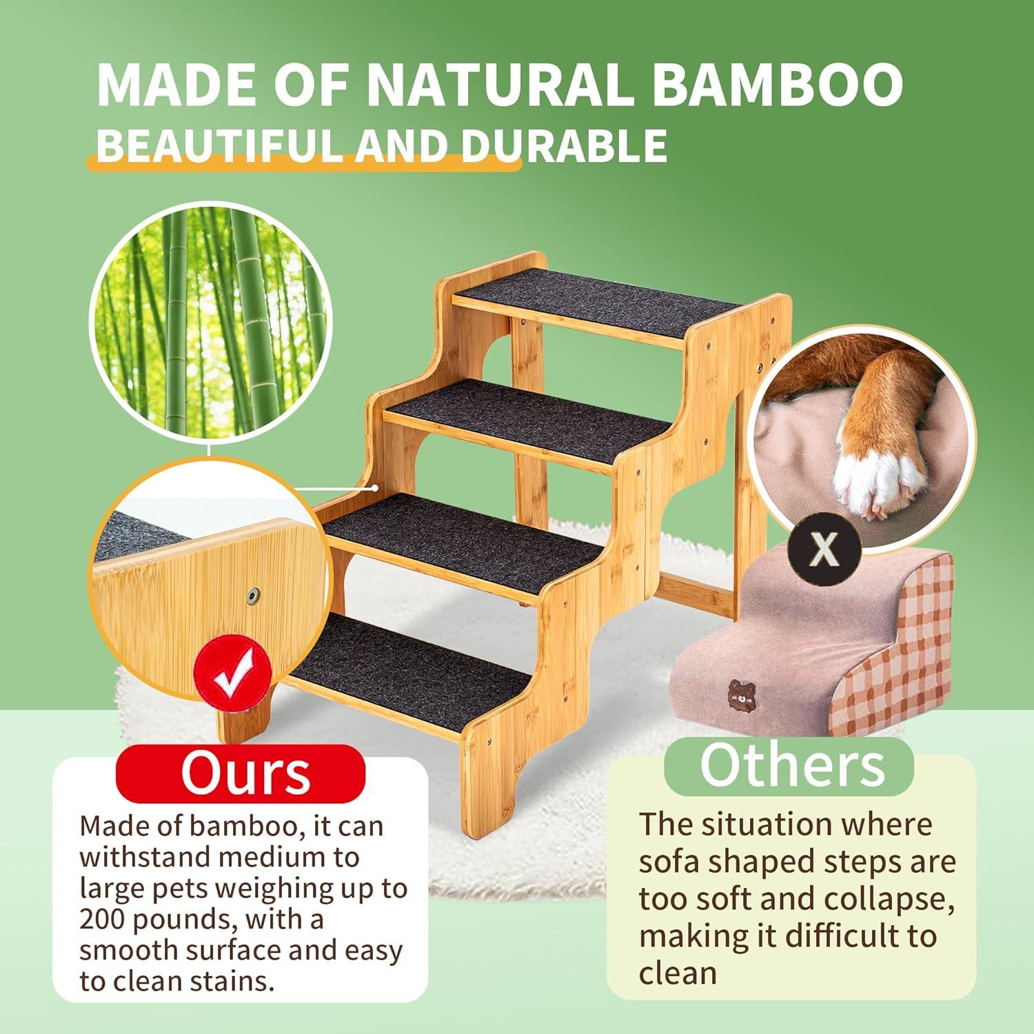 Escalera para Perros GXONE de 3 Pasos en Bambú Natural