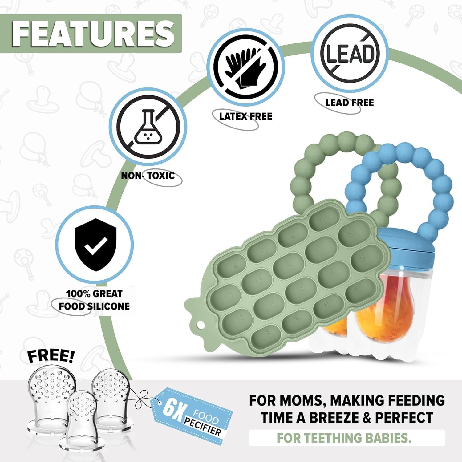 Moldes de Popsicle para Bebés O'doe - Set Deluxe 18 Huecos
