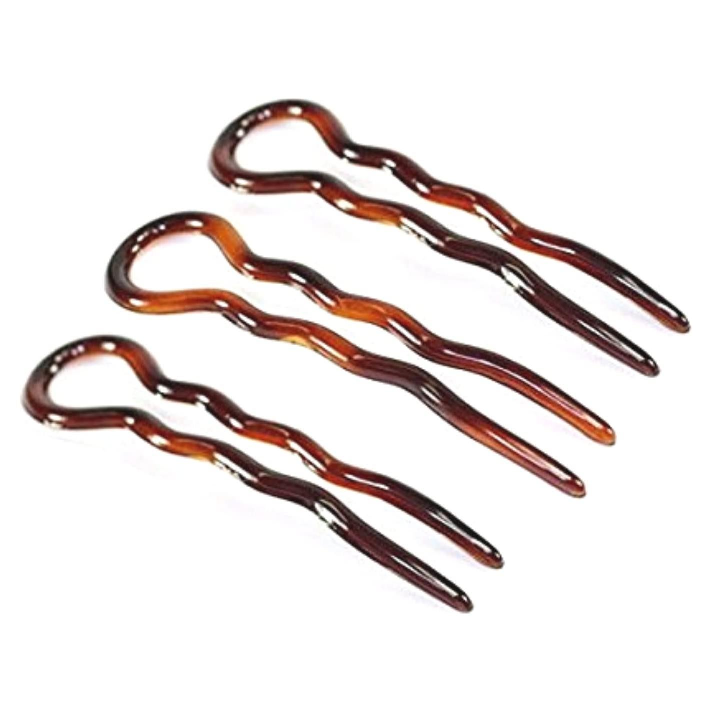 Pinzas para el Cabello Chignon Parcelona Set de 3 Carey Marrón