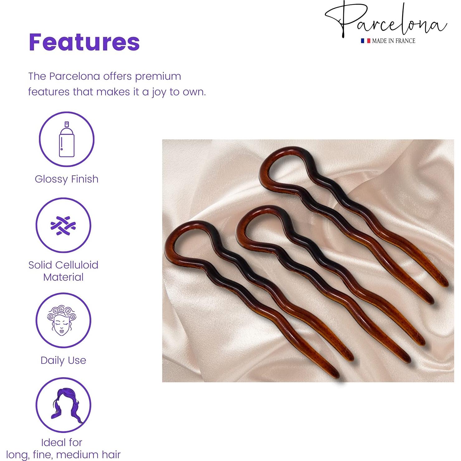 Pinzas para el Cabello Chignon Parcelona Set de 3 Carey Marrón