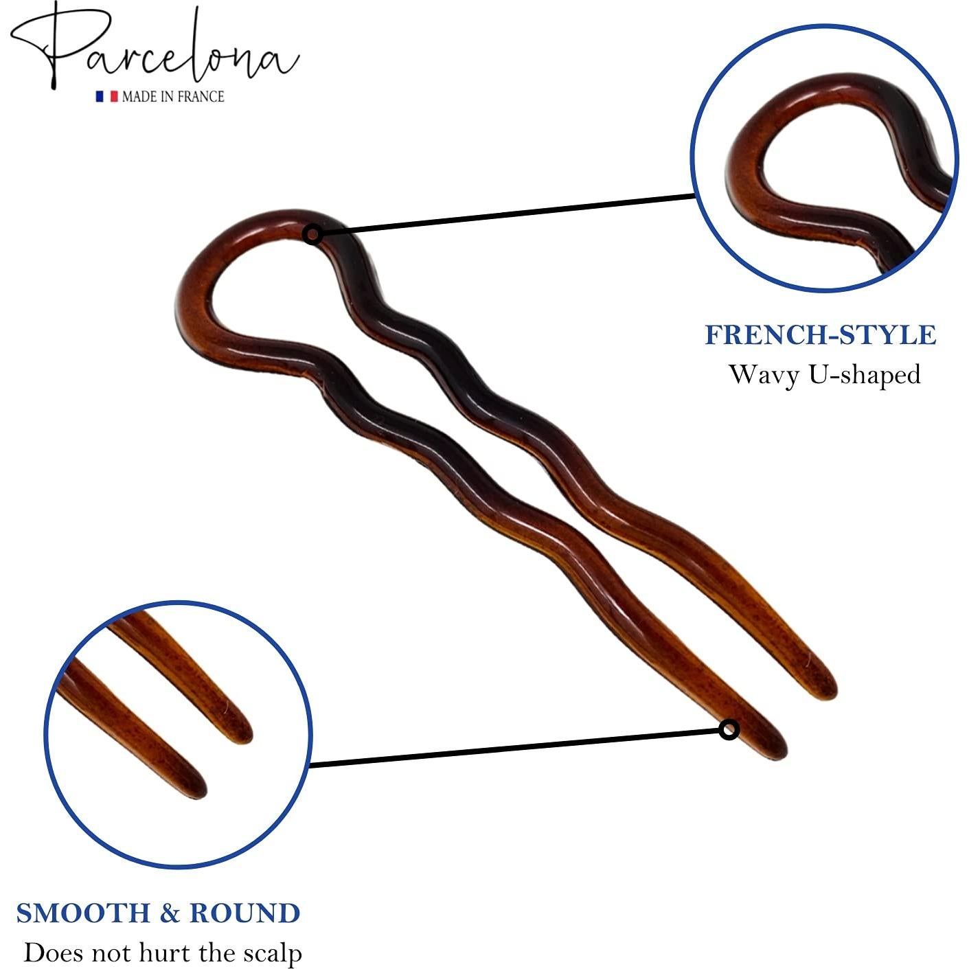 Pinzas para el Cabello Chignon Parcelona Set de 3 Carey Marrón