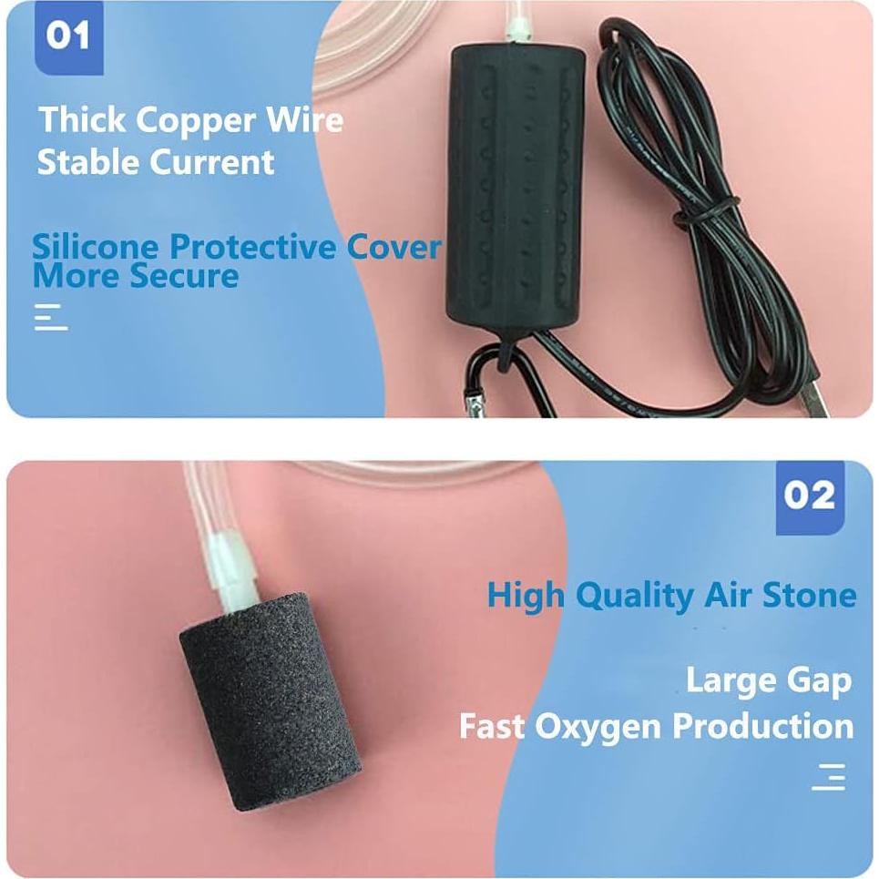 Bomba de Aire para Acuario Lenpestia AP-1 210 LPH USB Silenciosa