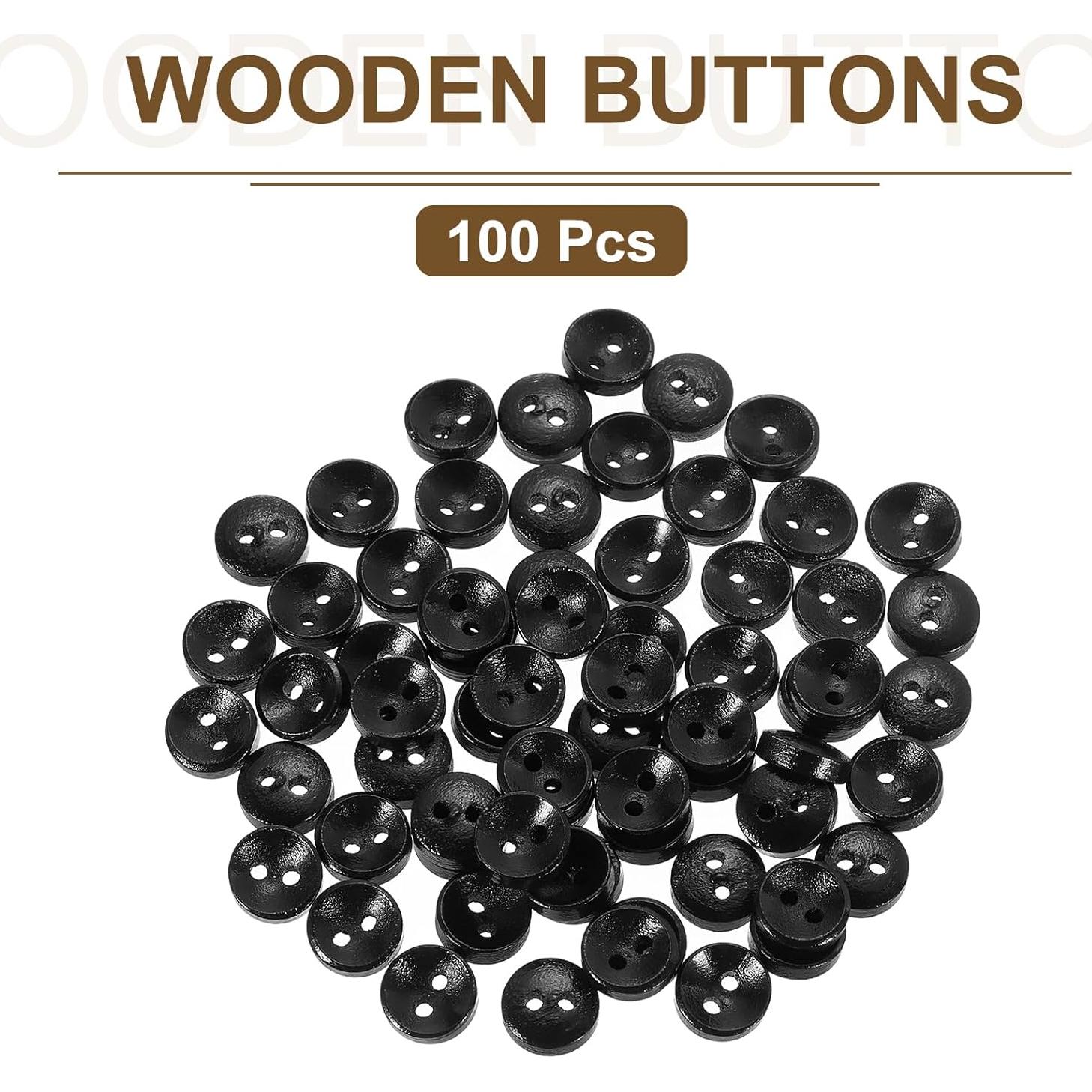 100 Botones de Madera Redondos 9mm uxcell - Negro para Costura