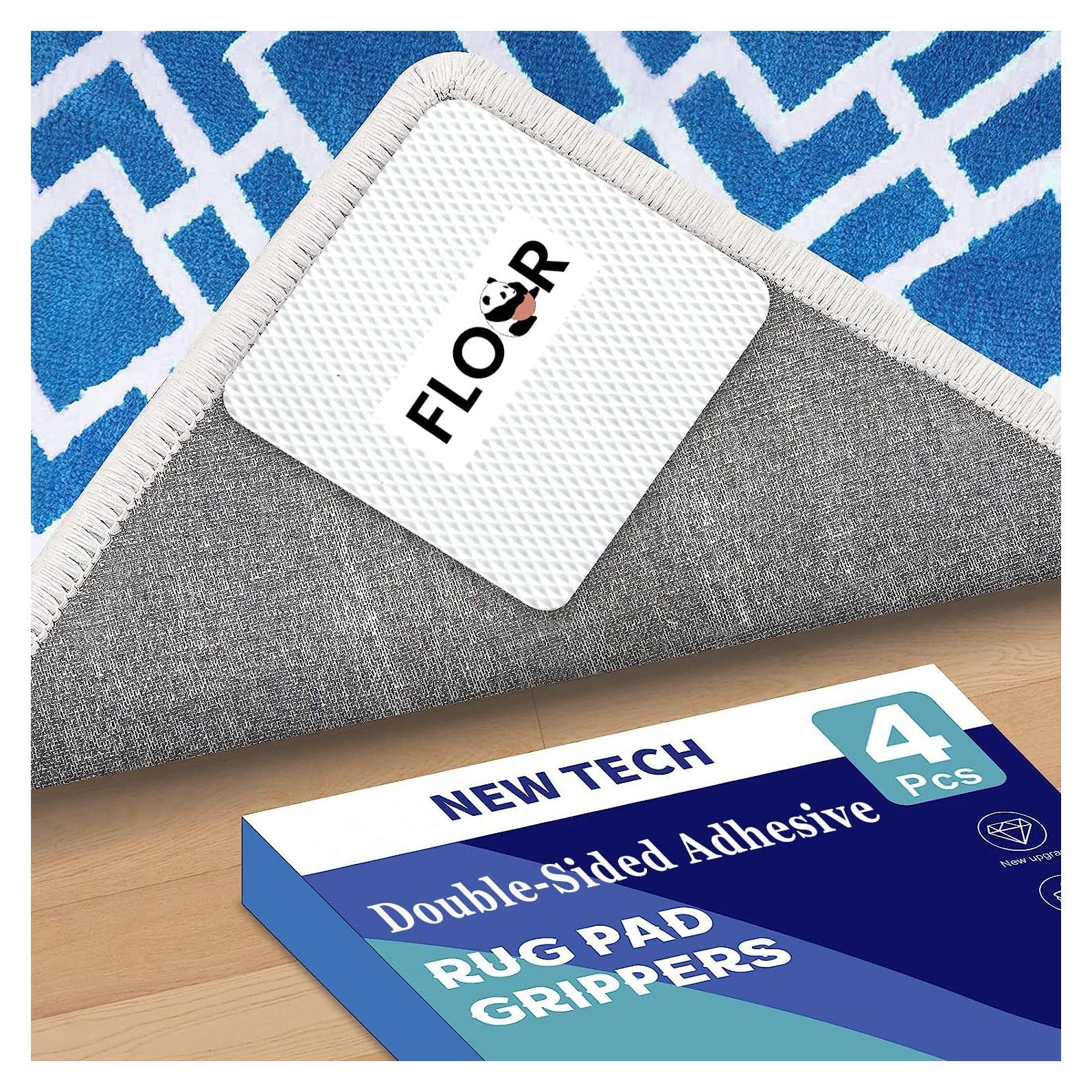 Rug Tape Large, Double Sided Adhesive Rug Pad Grippers (New Tech), Reusable Carpet Tape Non Slip Rug Pads for Hardwood Floors & Tiles, Anti Slip Rug Grips for Area Rugs to Keep Rug in Place