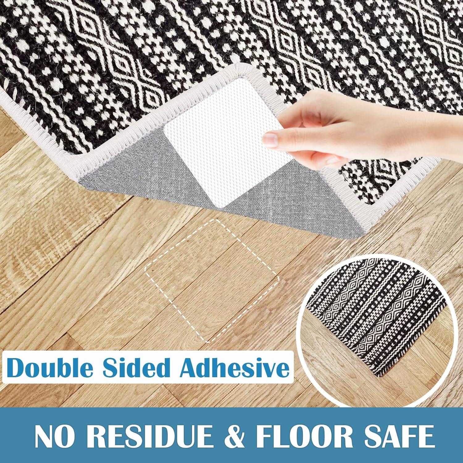 Rug Tape Large, Double Sided Adhesive Rug Pad Grippers (New Tech), Reusable Carpet Tape Non Slip Rug Pads for Hardwood Floors & Tiles, Anti Slip Rug Grips for Area Rugs to Keep Rug in Place
